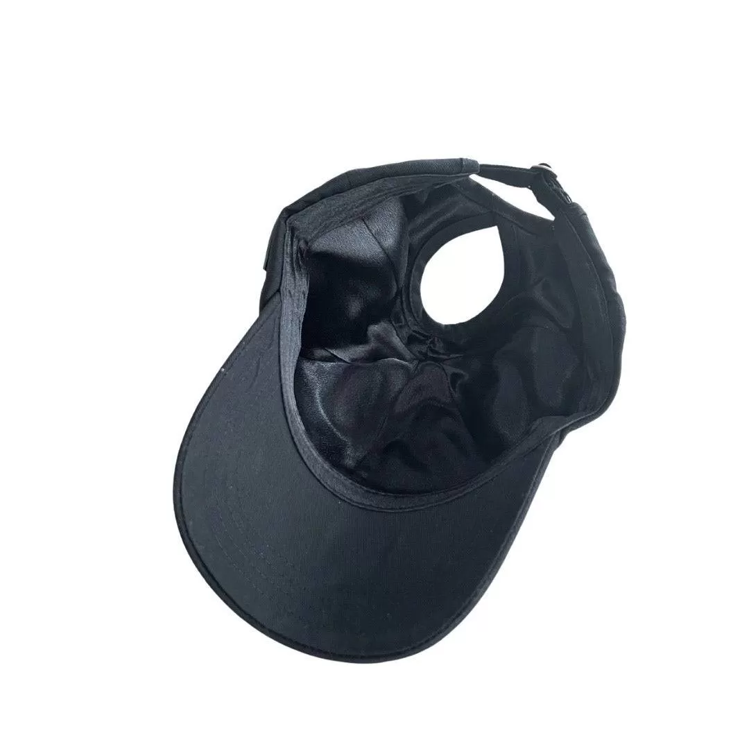 Black Ponytail Satin Lined Ball Cap