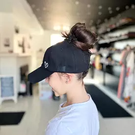 Black Ponytail Satin Lined Ball Cap