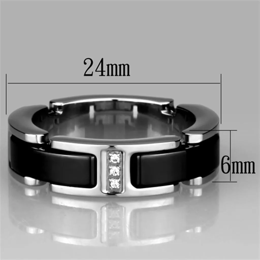 Black Stainless Steel Ceramic 3 Crystal Ring