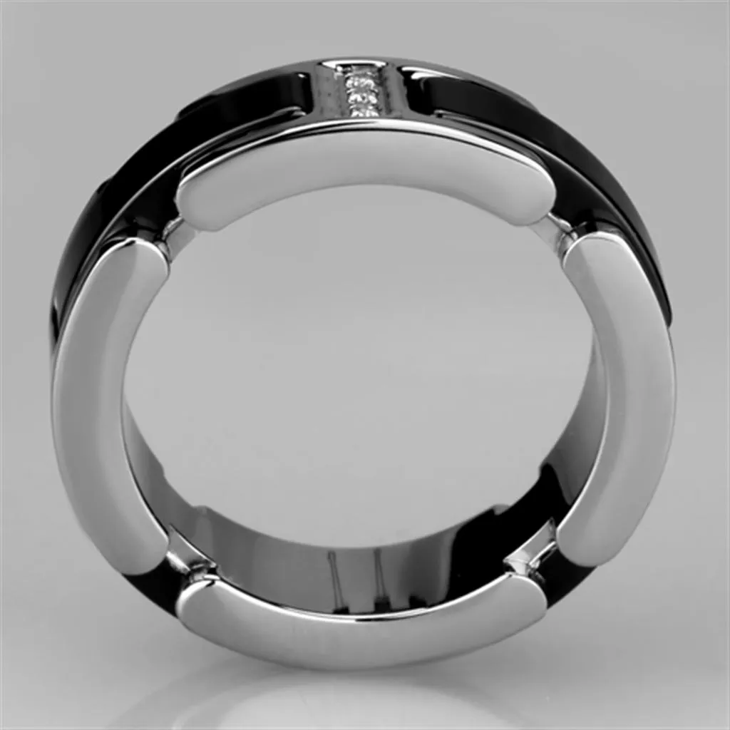 Black Stainless Steel Ceramic 3 Crystal Ring