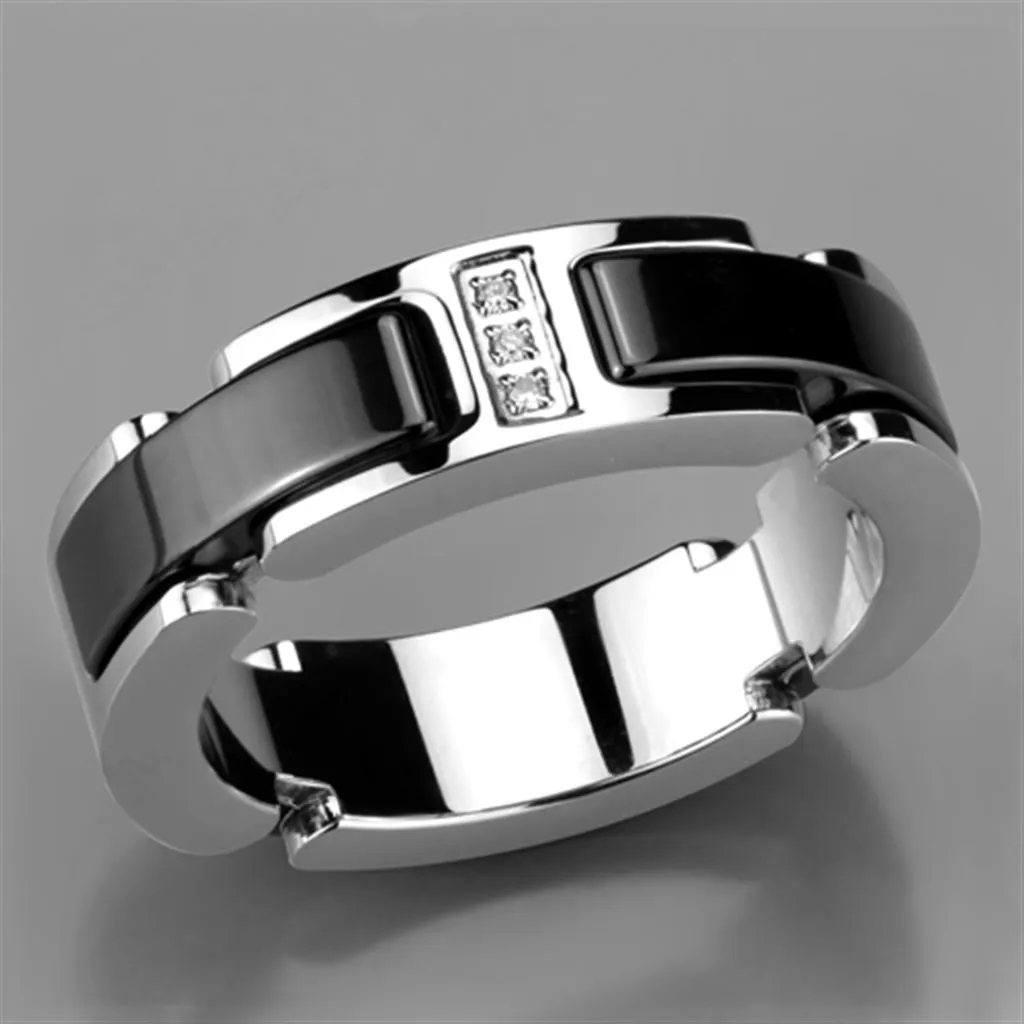 Black Stainless Steel Ceramic 3 Crystal Ring