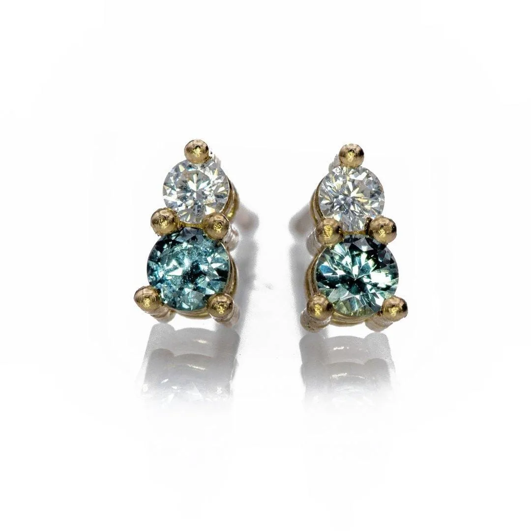 Blue-Green Montana Sapphire & Moissanite Stud Earrings