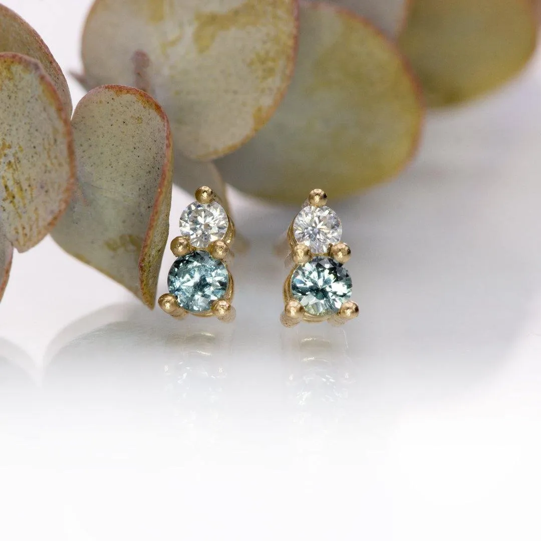 Blue-Green Montana Sapphire & Moissanite Stud Earrings