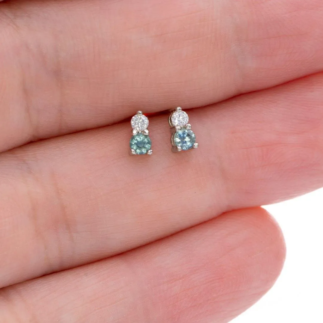 Blue-Green Montana Sapphire & Moissanite Stud Earrings