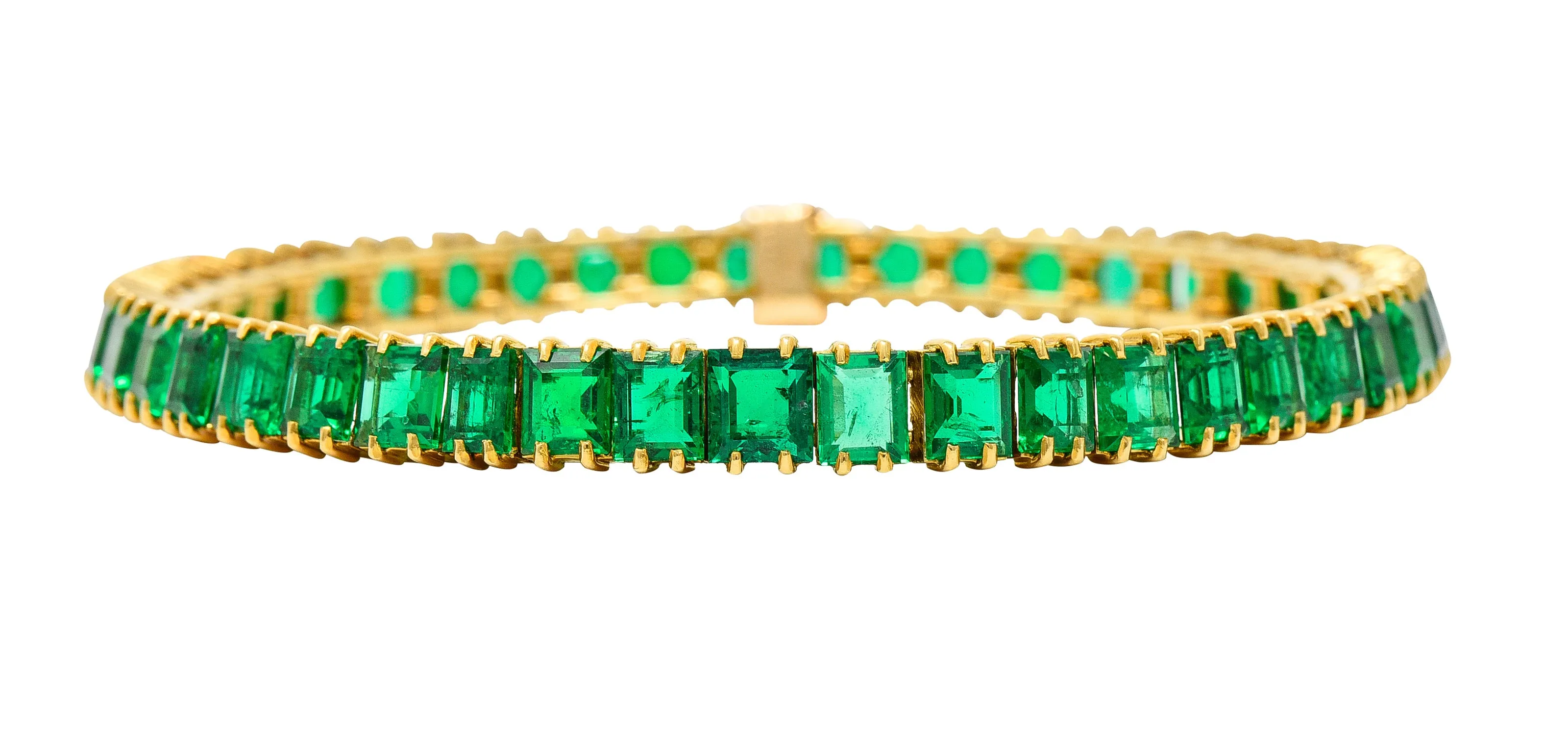 Boucheron Paris 12.50 CTW Emerald 18 Karat Yellow Gold Gemstone Line Bracelet