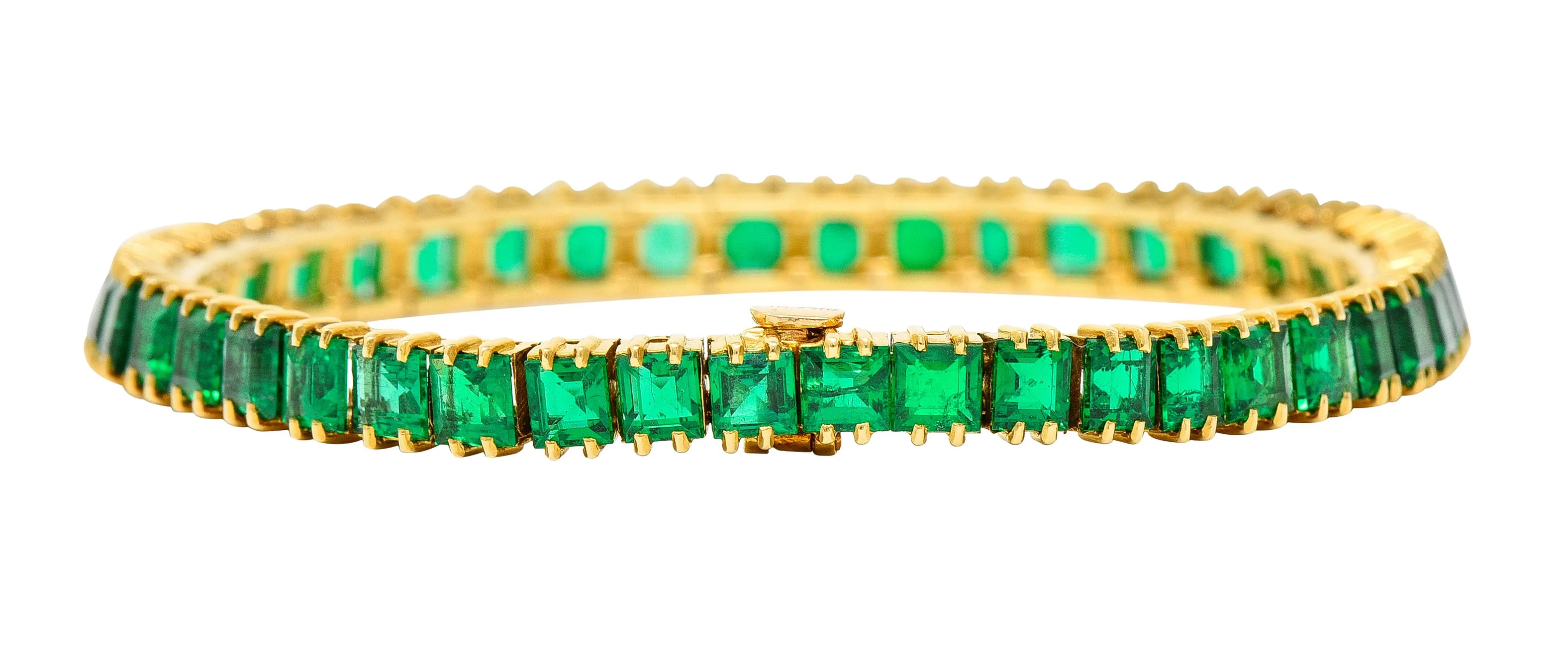 Boucheron Paris 12.50 CTW Emerald 18 Karat Yellow Gold Gemstone Line Bracelet