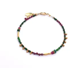 Bracelet with Gold Fill, Ruby and Emerald