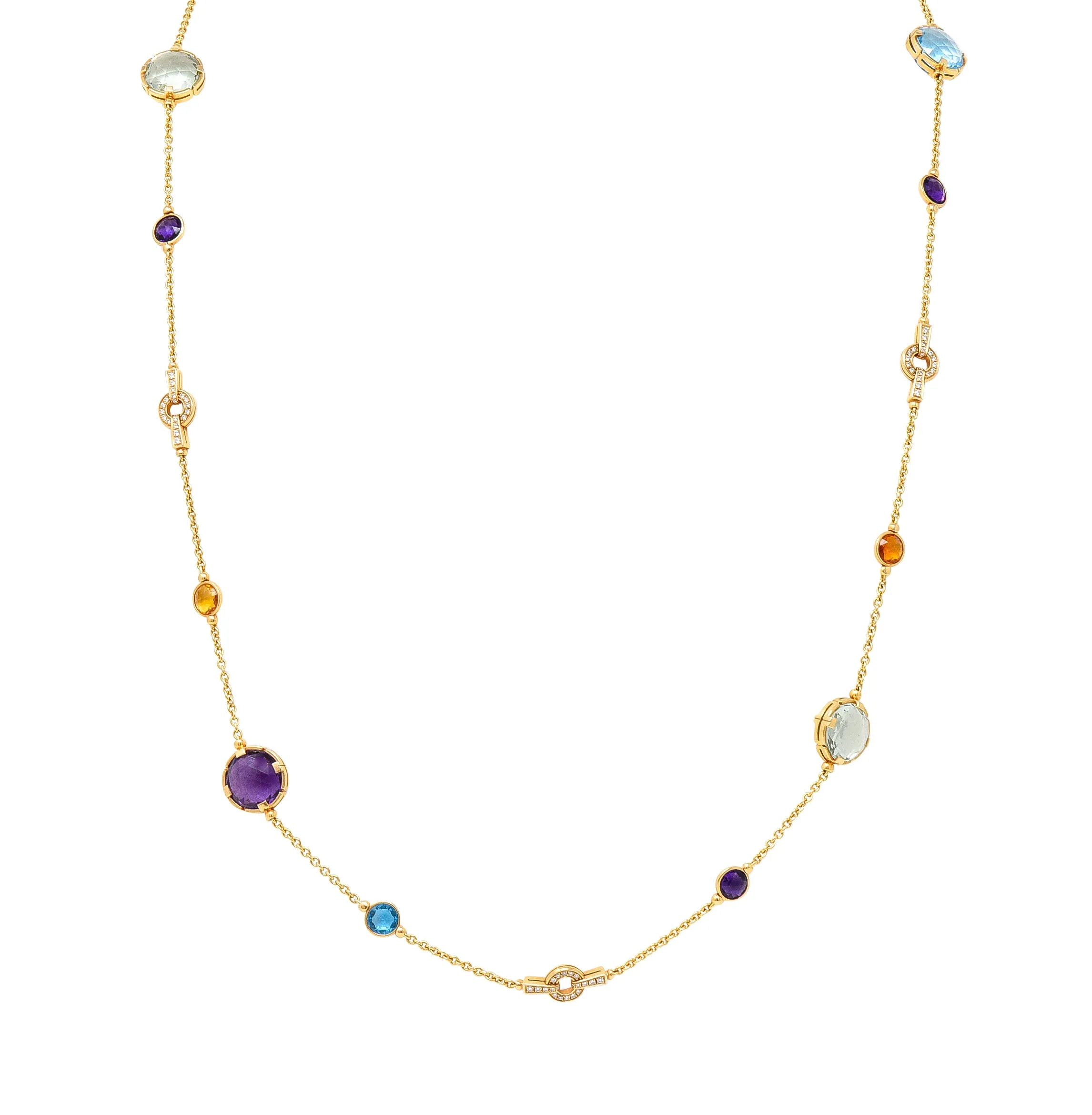 Bulgari Diamond Rose Cut Citrine Multi-Gem 18 Karat Yellow Gold Parentesi Station Necklace