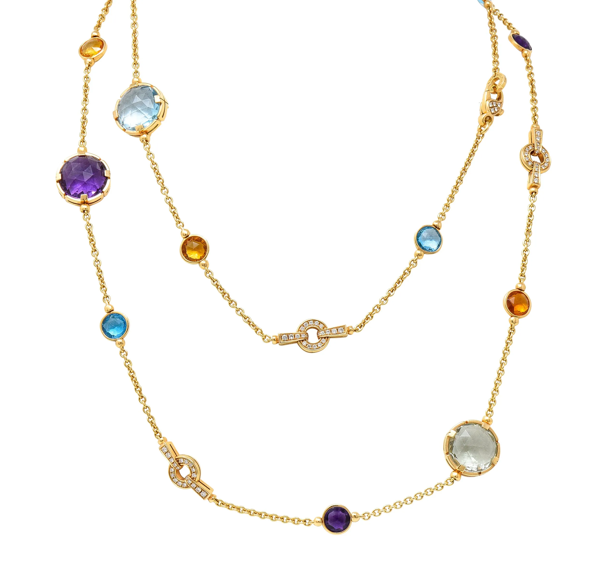 Bulgari Diamond Rose Cut Citrine Multi-Gem 18 Karat Yellow Gold Parentesi Station Necklace