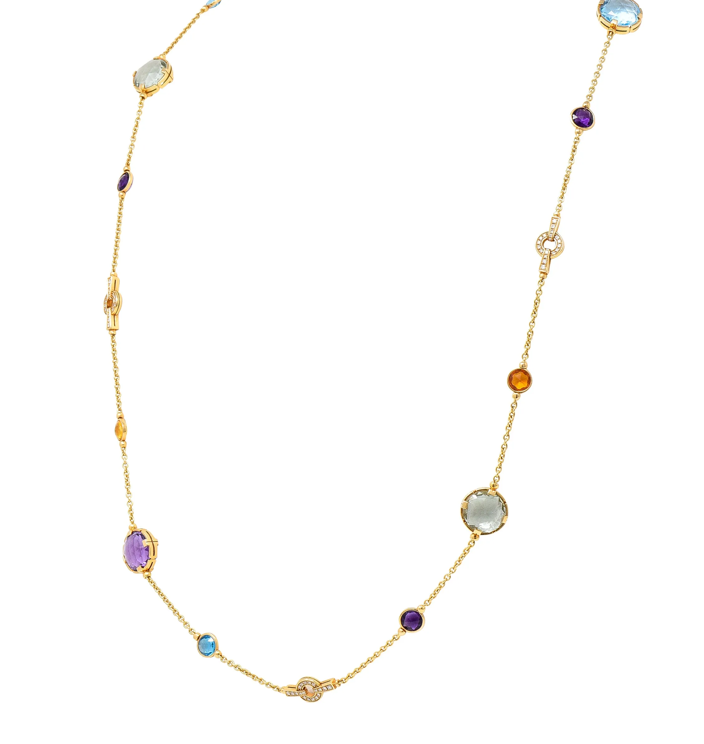 Bulgari Diamond Rose Cut Citrine Multi-Gem 18 Karat Yellow Gold Parentesi Station Necklace