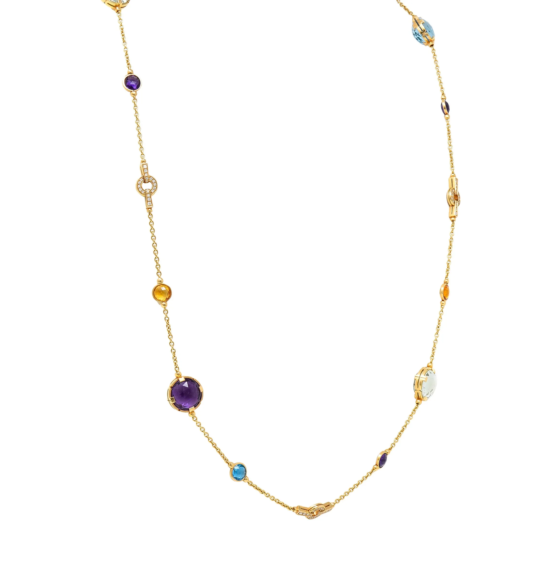 Bulgari Diamond Rose Cut Citrine Multi-Gem 18 Karat Yellow Gold Parentesi Station Necklace