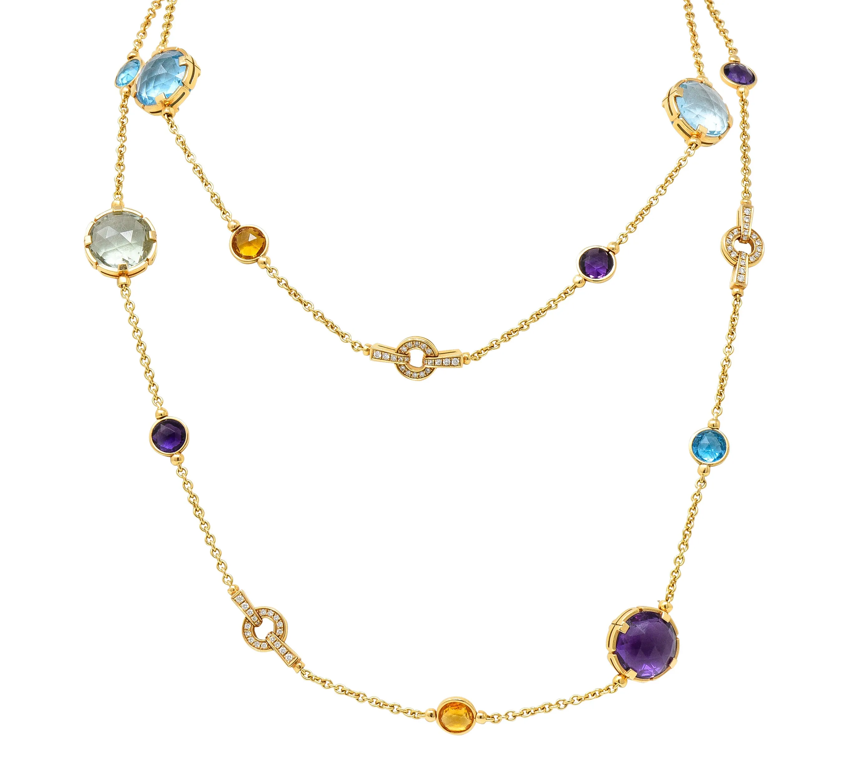 Bulgari Diamond Rose Cut Citrine Multi-Gem 18 Karat Yellow Gold Parentesi Station Necklace