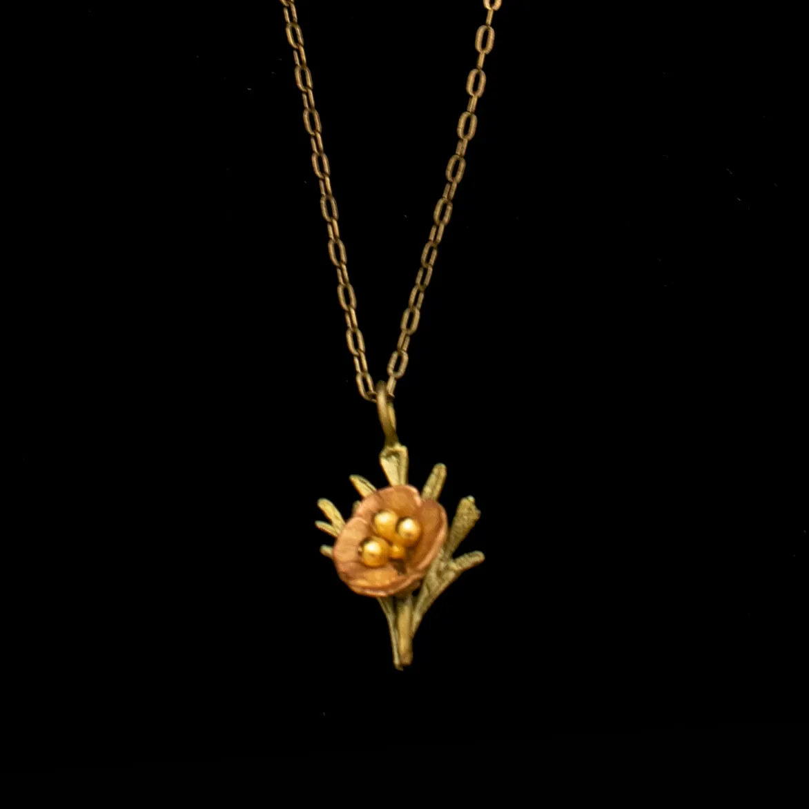 California Poppy 16 Inch Adjustable Petite Pendant Necklace by Michael Michaud