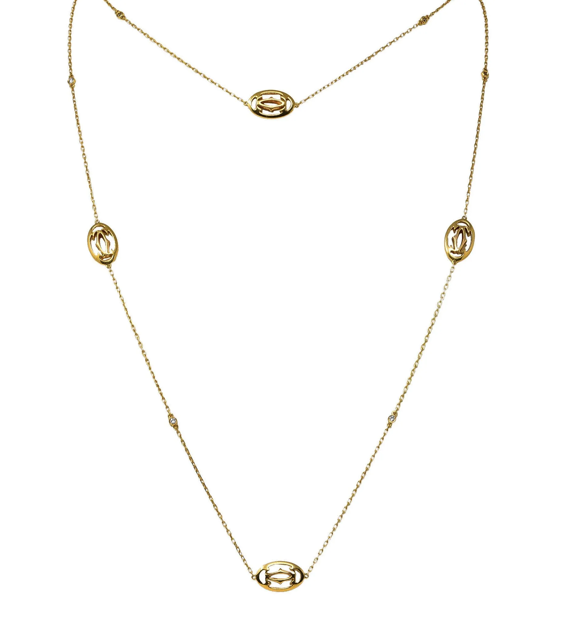 Cartier Diamond 18 Karat Yellow Gold C De Cartier Station Necklace