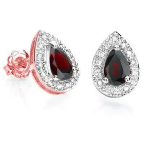 CHARMING 1.04 CT GARNET & 28 PCS GENUINE DIAMOND 10K SOLID ROSE GOLD EARRINGS