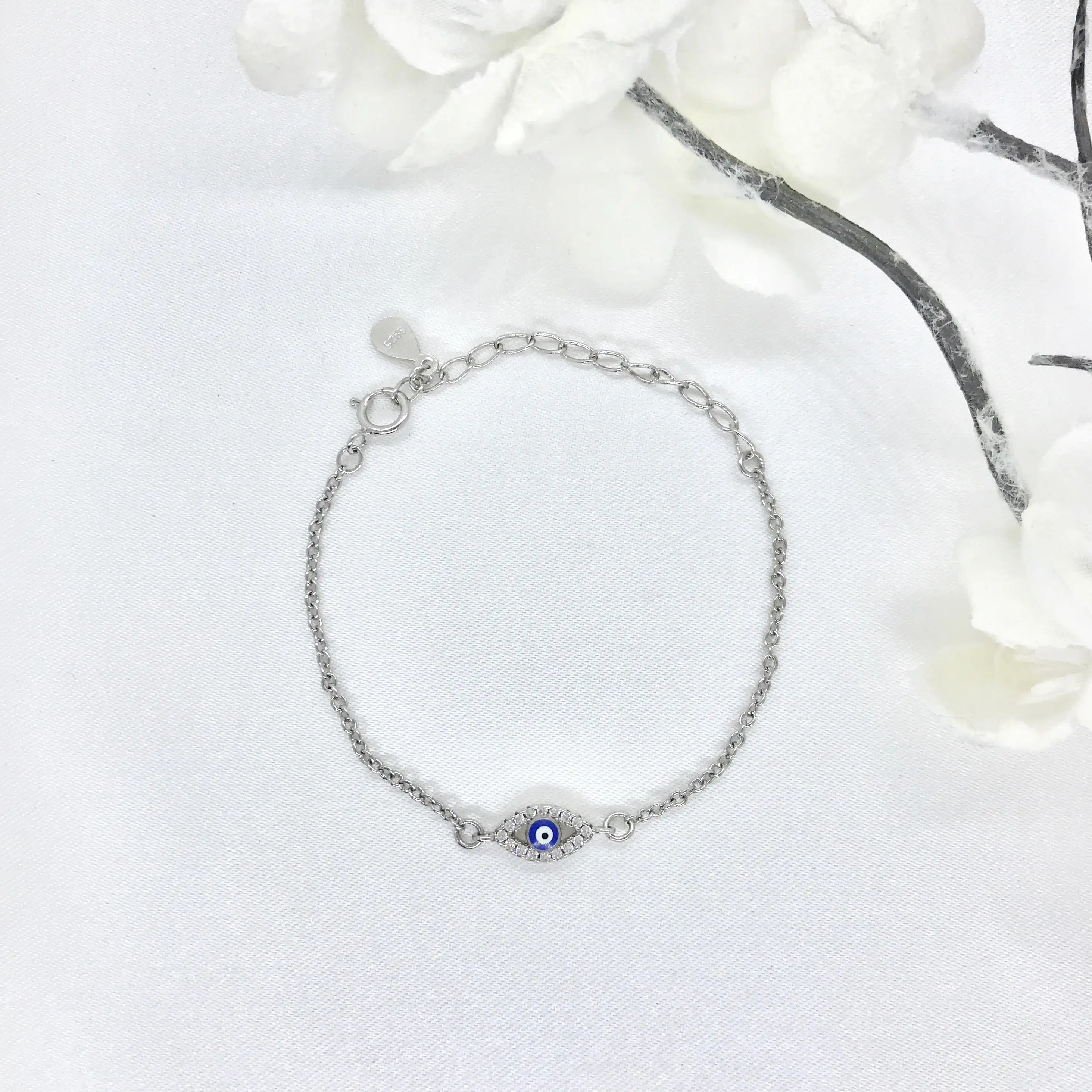 Children's Sterling Silver Evil Eye with CZ Bracelet