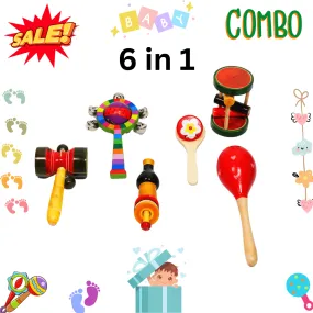 Combo of 6 Wooden Rattle Toys for Baby 0 to 6 Months(Random colour, design will be send)