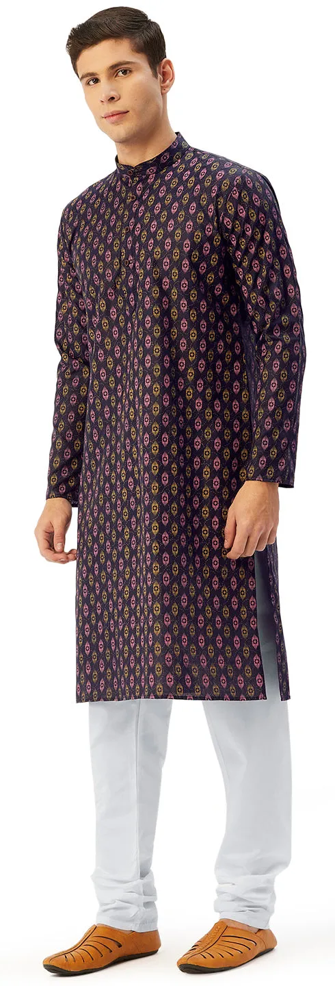 Cotton Traditional Festival Kurta Pyjama Wear India Apparel (Navy Blue)