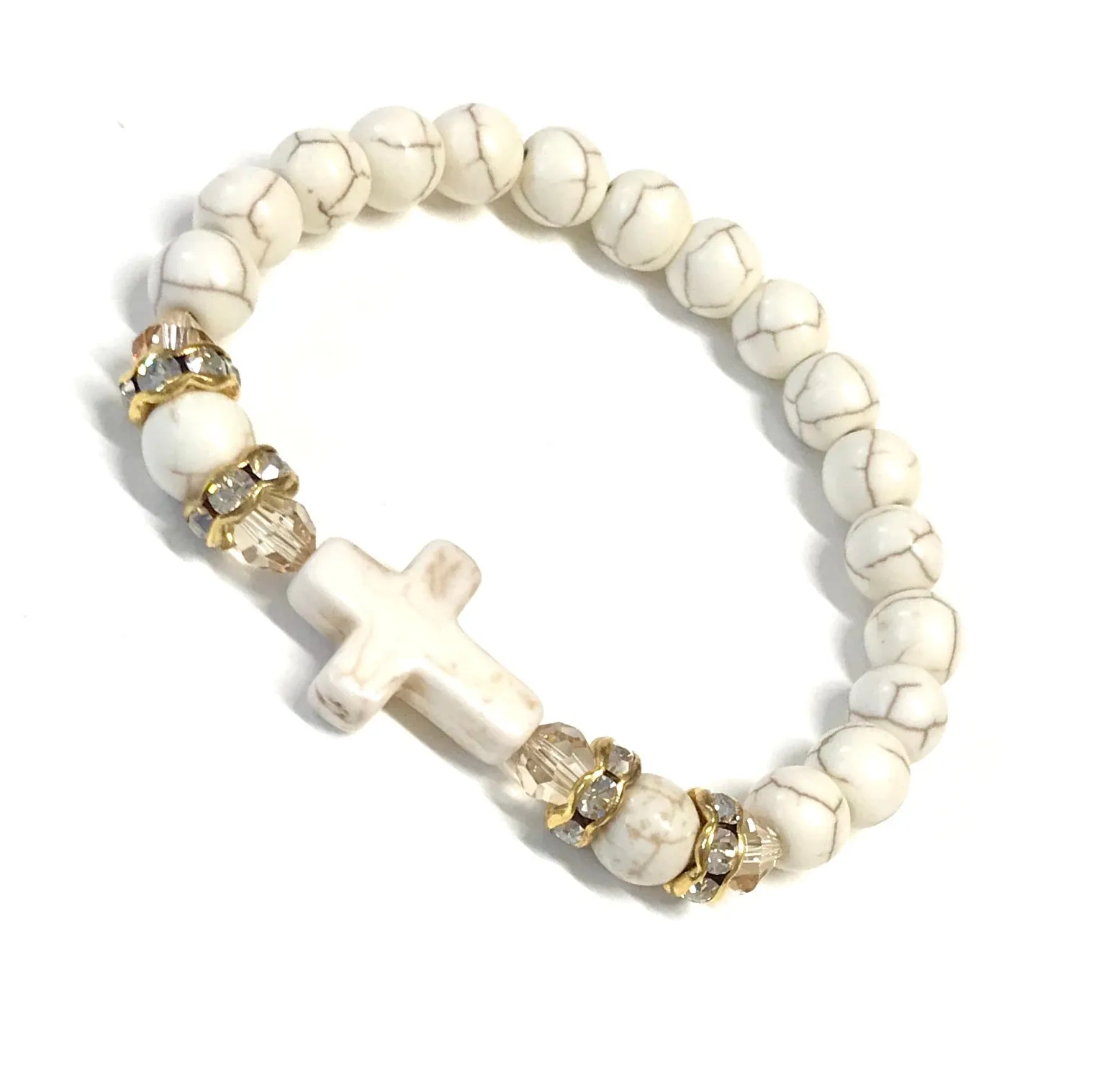 Cross Bracelet - Stretchy - Crystal Accents