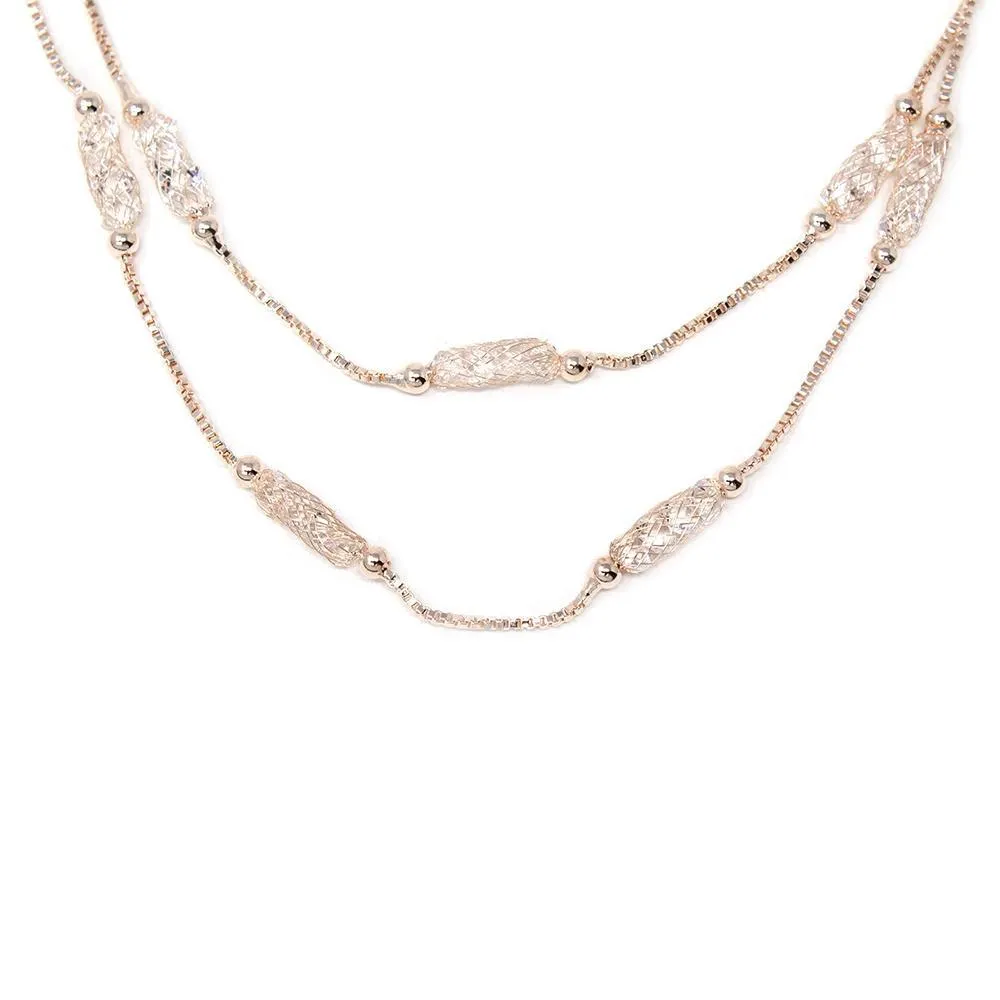 Crystal Mesh Stations Necklace Rose Gold Tone