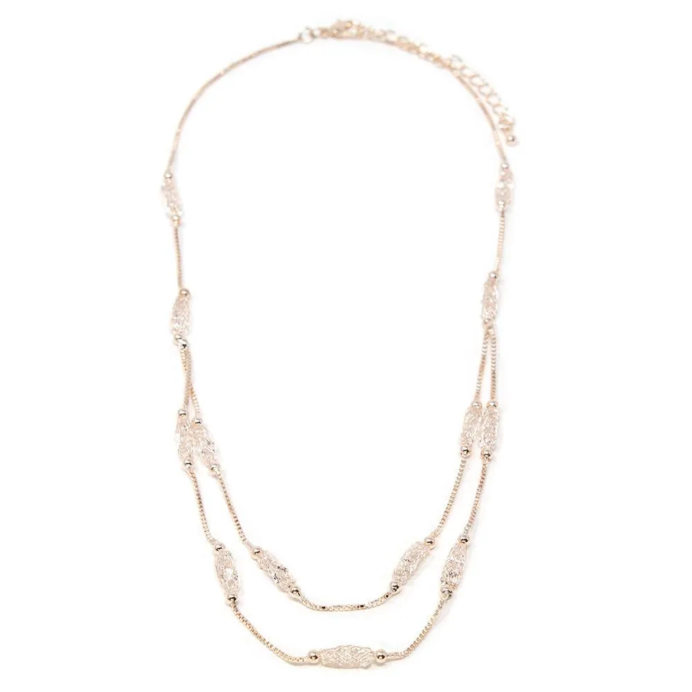 Crystal Mesh Stations Necklace Rose Gold Tone