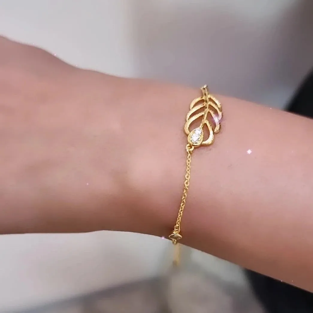 CZ Crystal Leaf Bracelet-24k Gold Plated