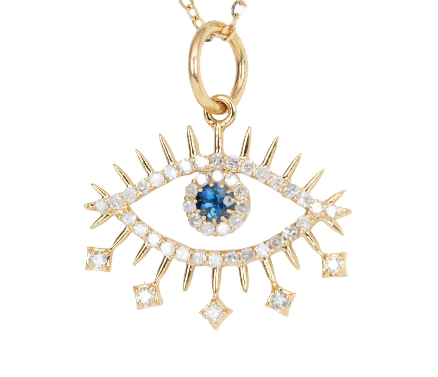 Diamond and Sapphire Evil Eye Pendant 14K Gold R4348