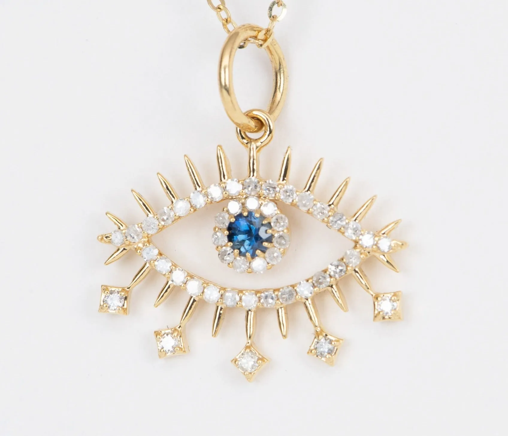 Diamond and Sapphire Evil Eye Pendant 14K Gold R4348