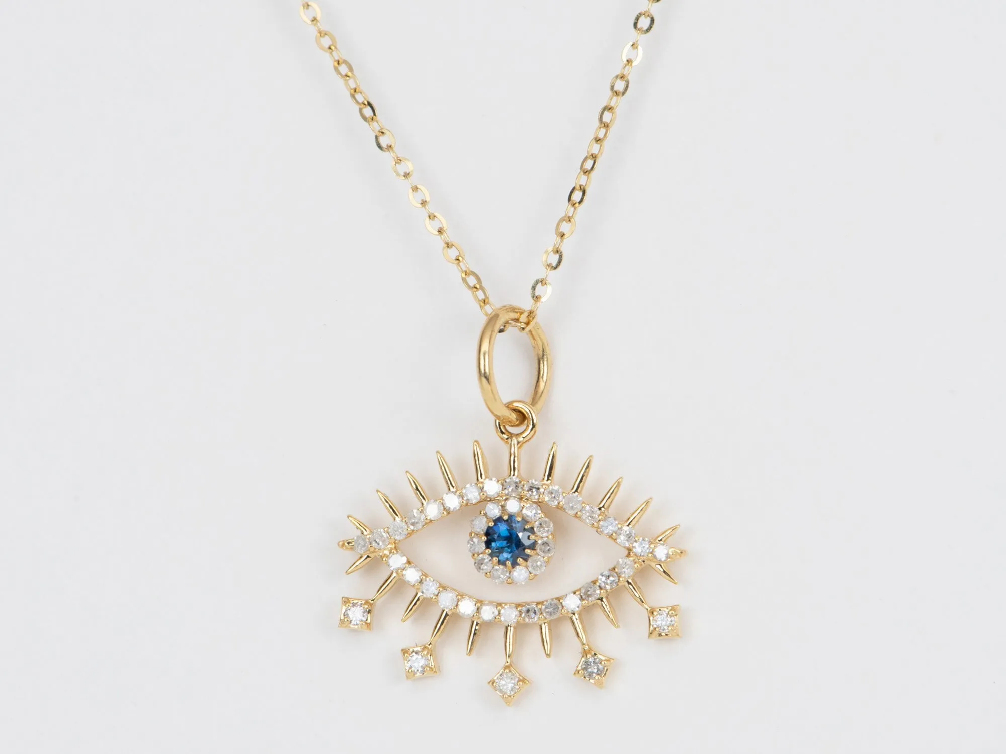 Diamond and Sapphire Evil Eye Pendant 14K Gold R4348