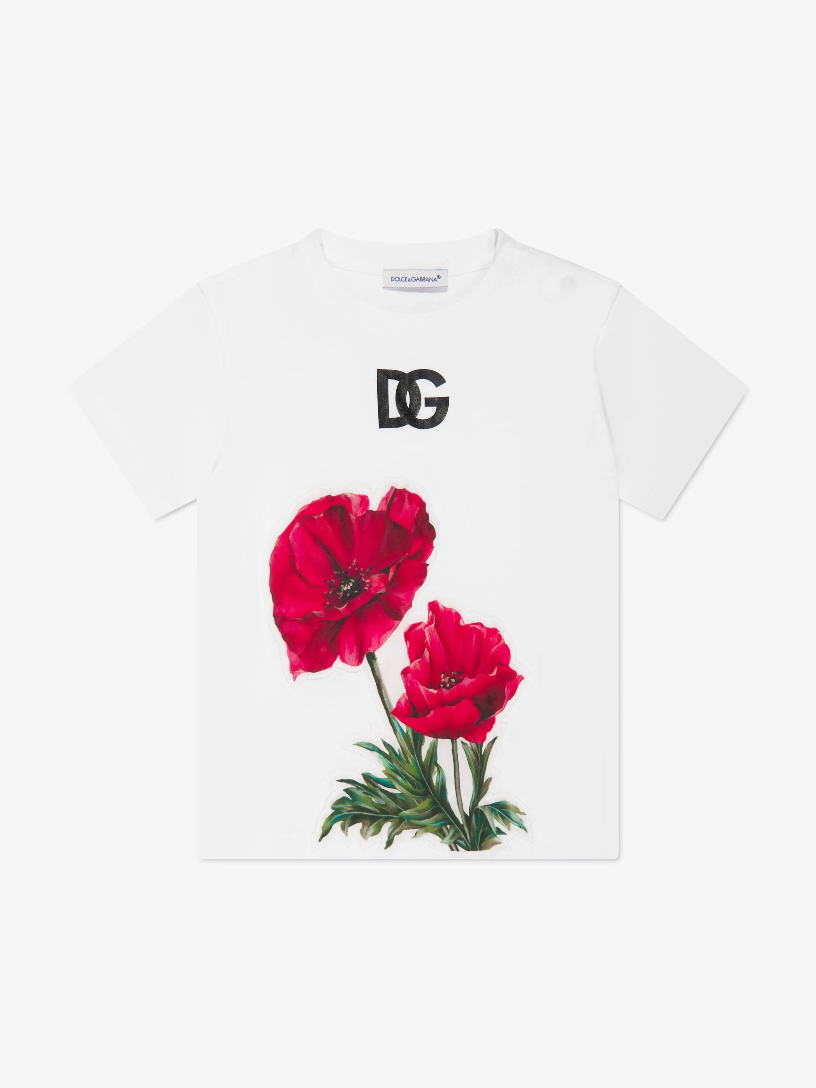 Dolce & Gabbana Kids - Baby Girls Poppy Print T-Shirt in White | Childsplay Clothing