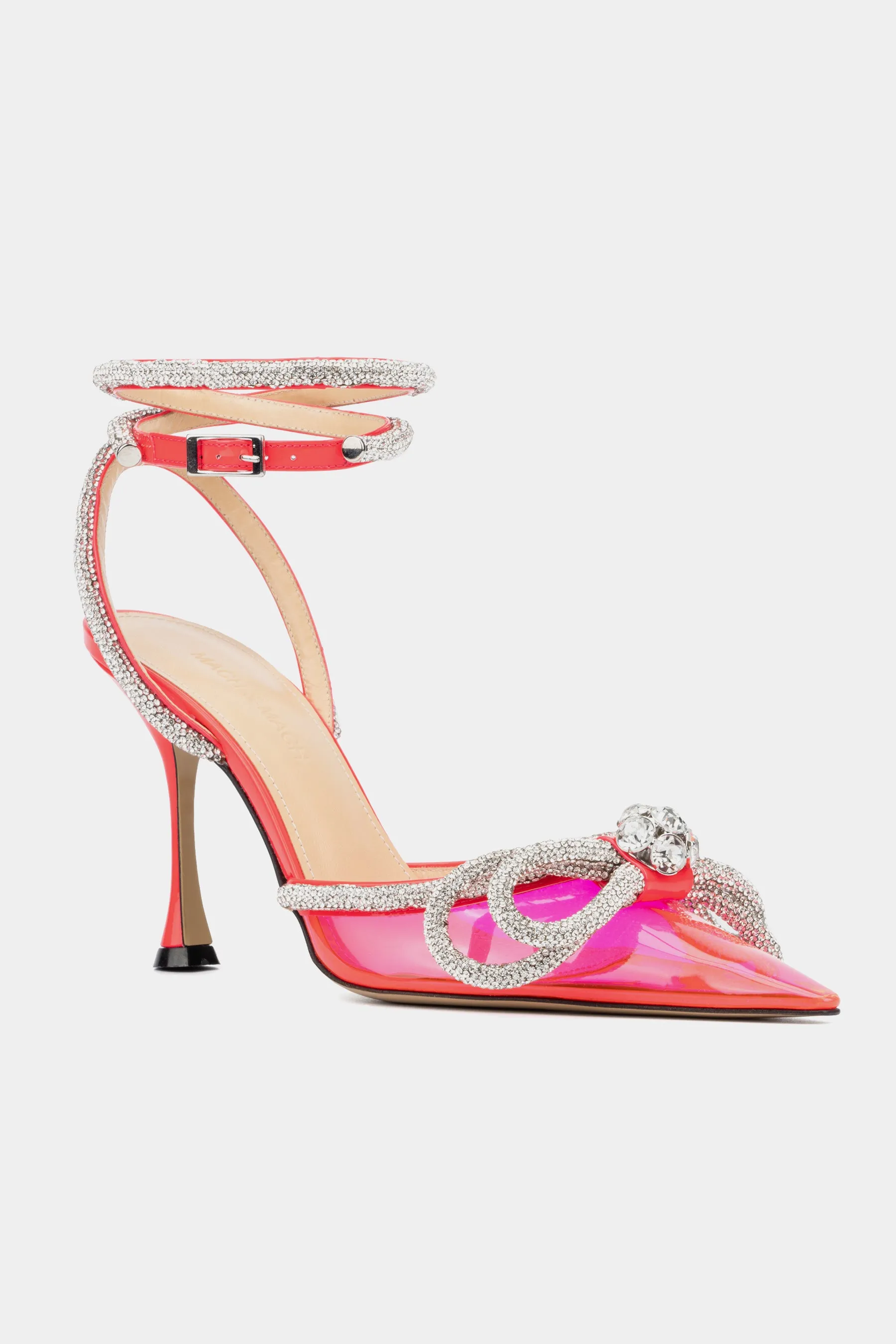 Double Bow Crystal-Embellished Neon Pumps