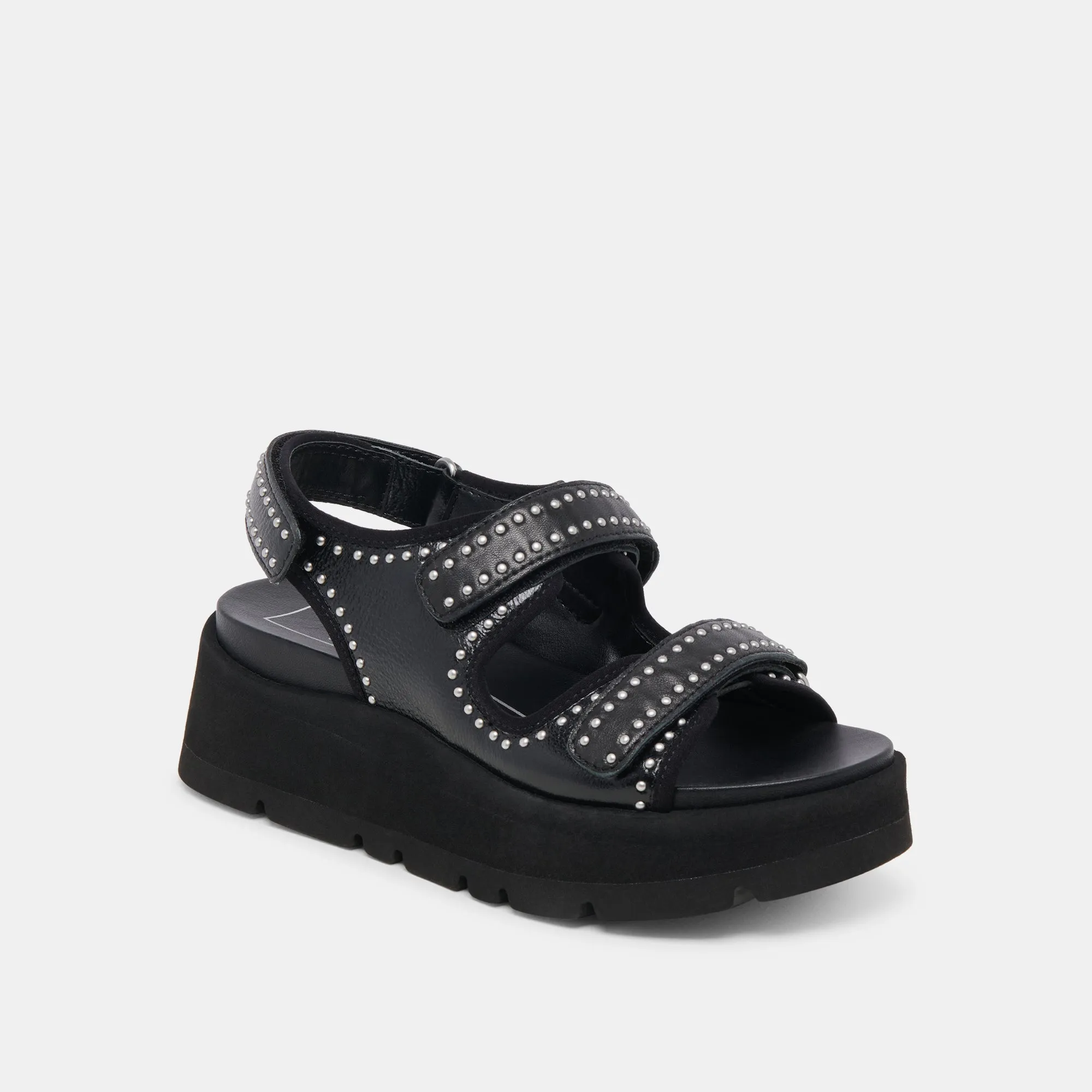 DUBAI STUD SANDALS MIDNIGHT CRINKLE PATENT