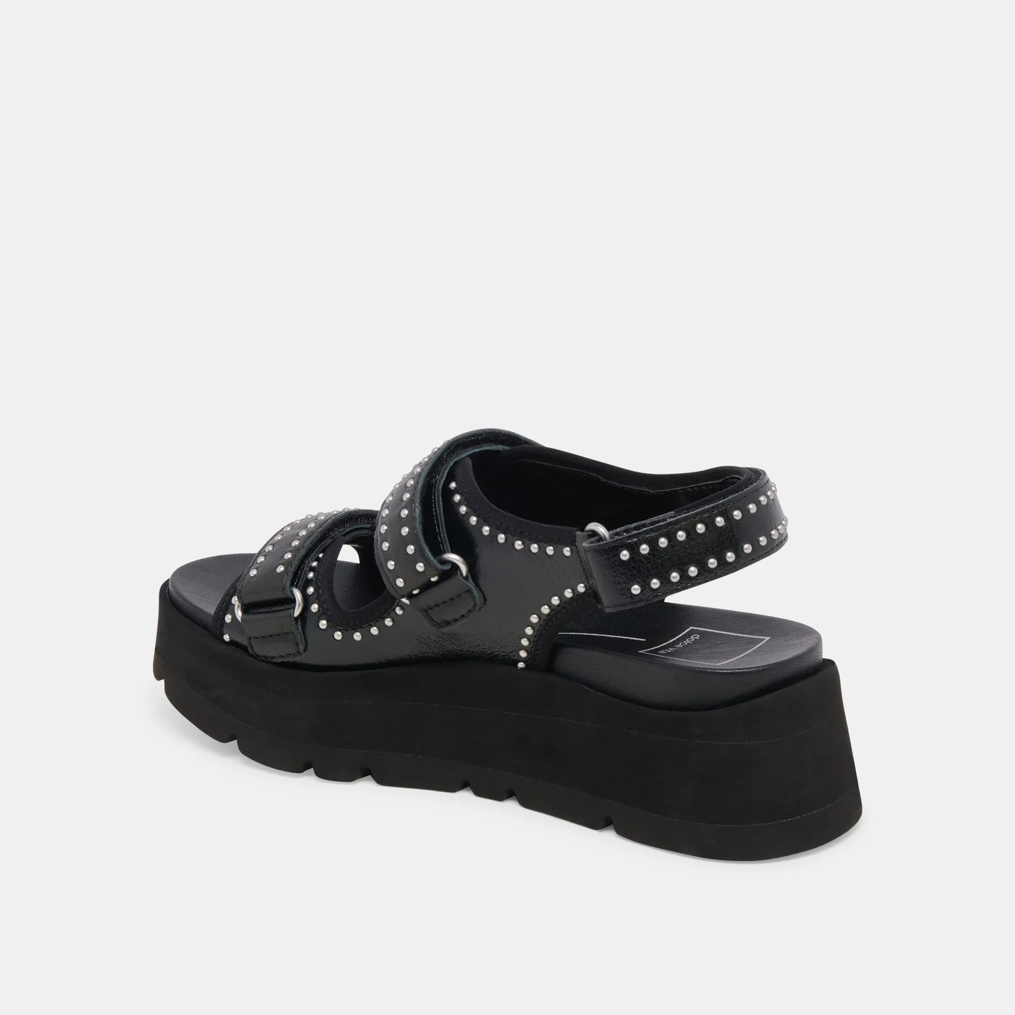 DUBAI STUD SANDALS MIDNIGHT CRINKLE PATENT