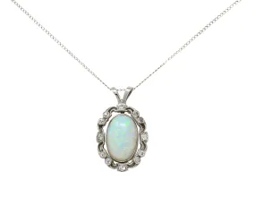 Edwardian Opal Diamond Platinum Wreath Pendant Necklace