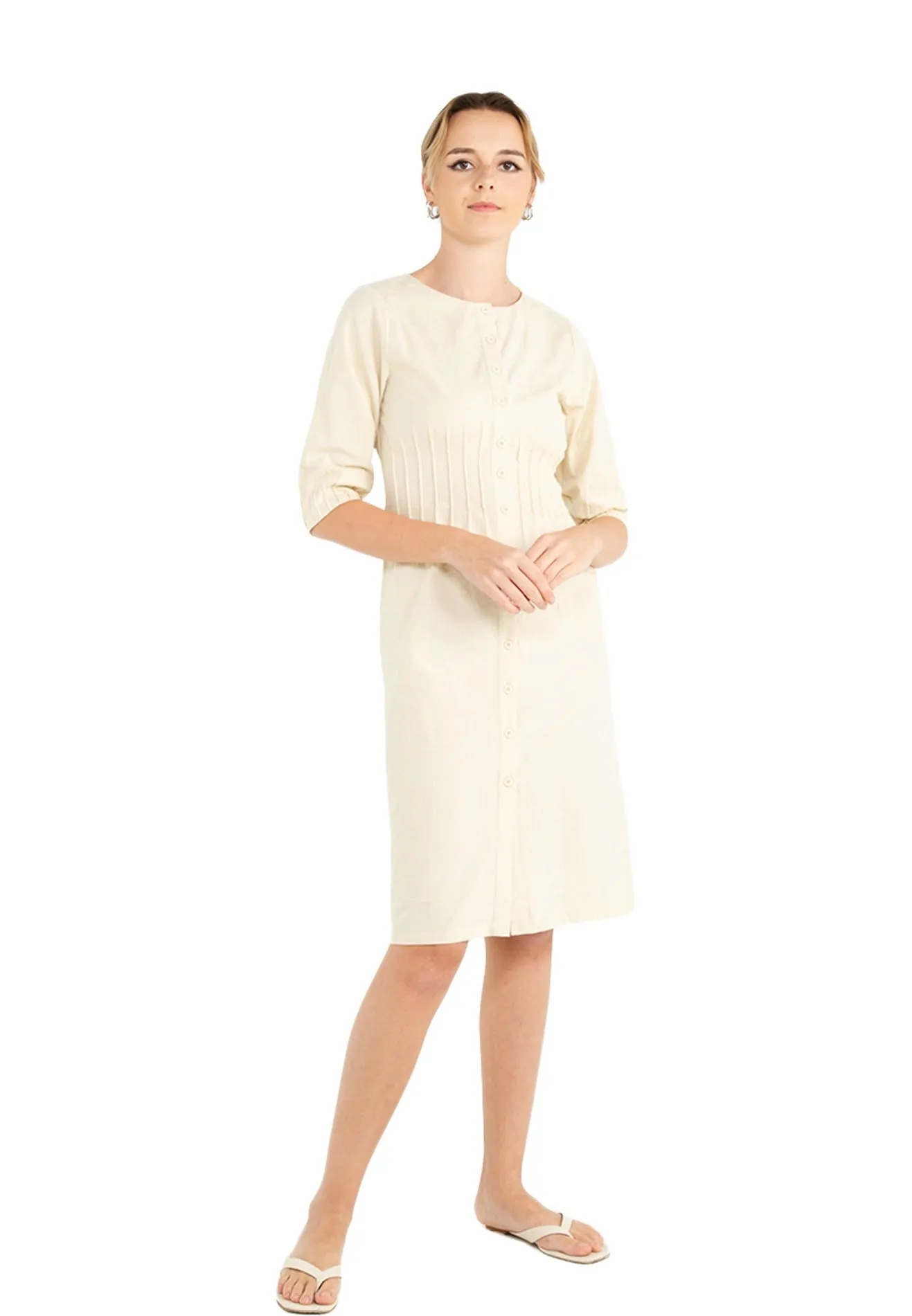 ELLE Apparel Round Neckline Button Up Shirt Dress