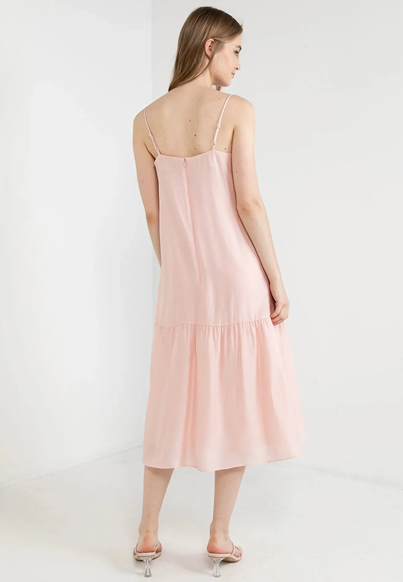 ELLE Apparel Spaghetti Strap Pleated Maxi Dress