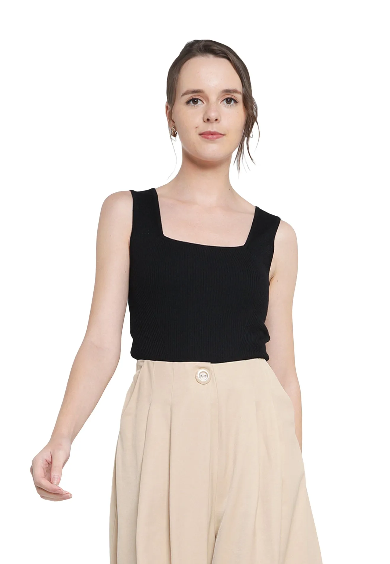 ELLE Apparel Square Neck Sleeveless Yarn Knit Top