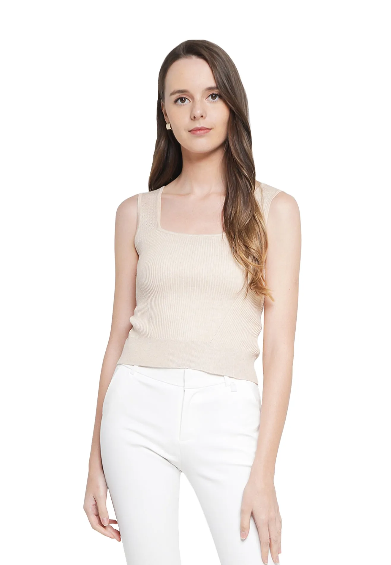 ELLE Apparel Square Neck Sleeveless Yarn Knit Top