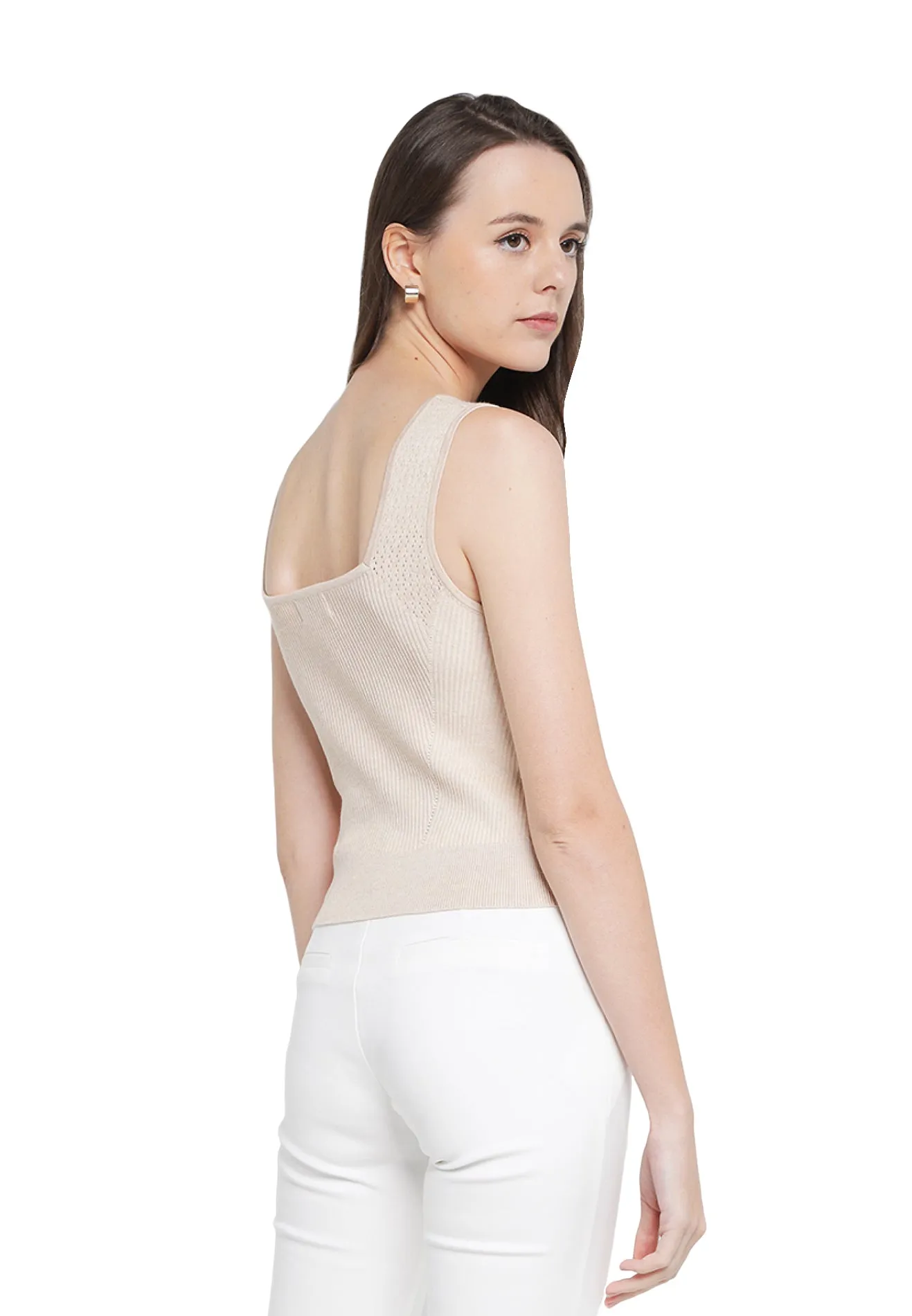 ELLE Apparel Square Neck Sleeveless Yarn Knit Top