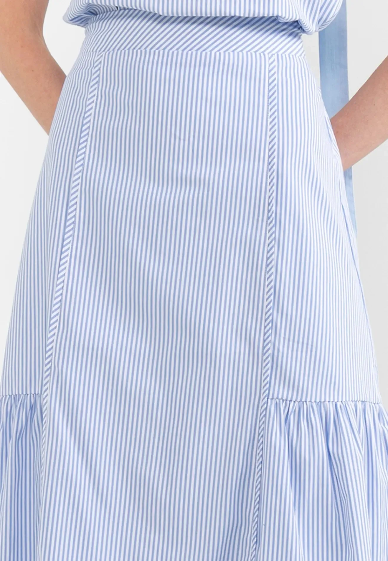 ELLE Apparel Striped A-line Midi Skirt