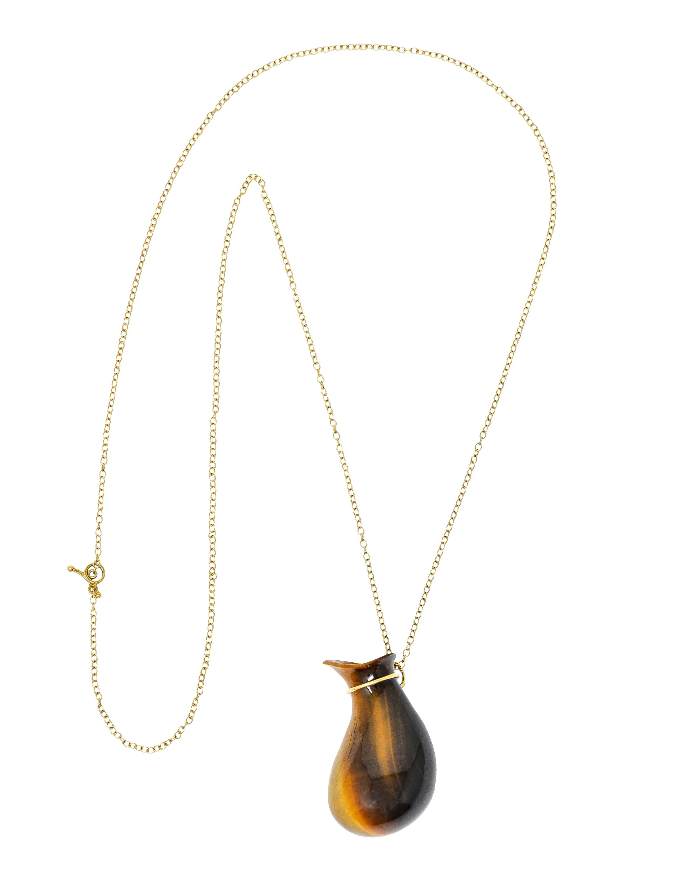 Elsa Peretti Tiffany & Co. Tiger's Eye Quartz 18 Karat Gold Bottle Jug Pendant Necklace