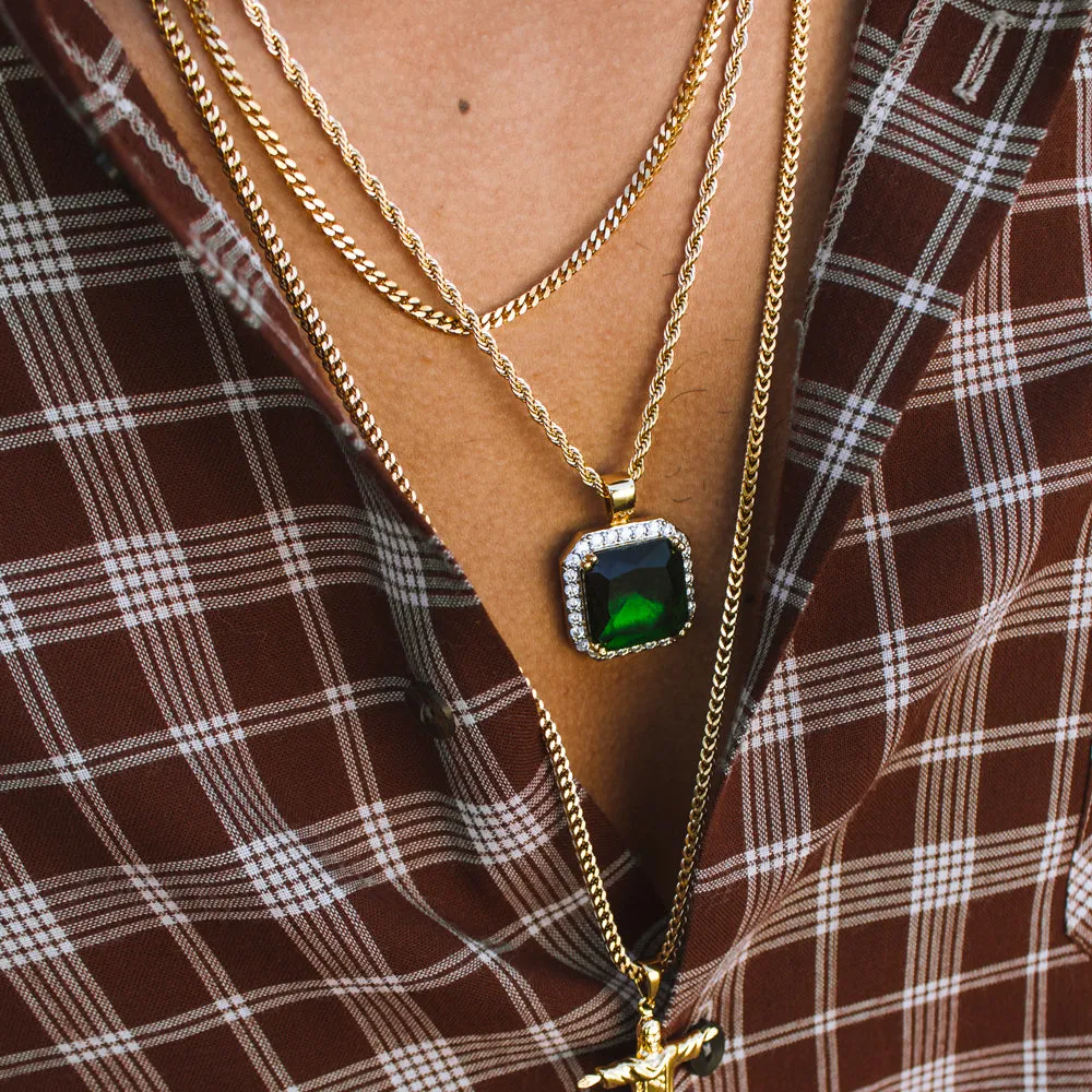 Emerald Pendant Necklace & Rope Chain