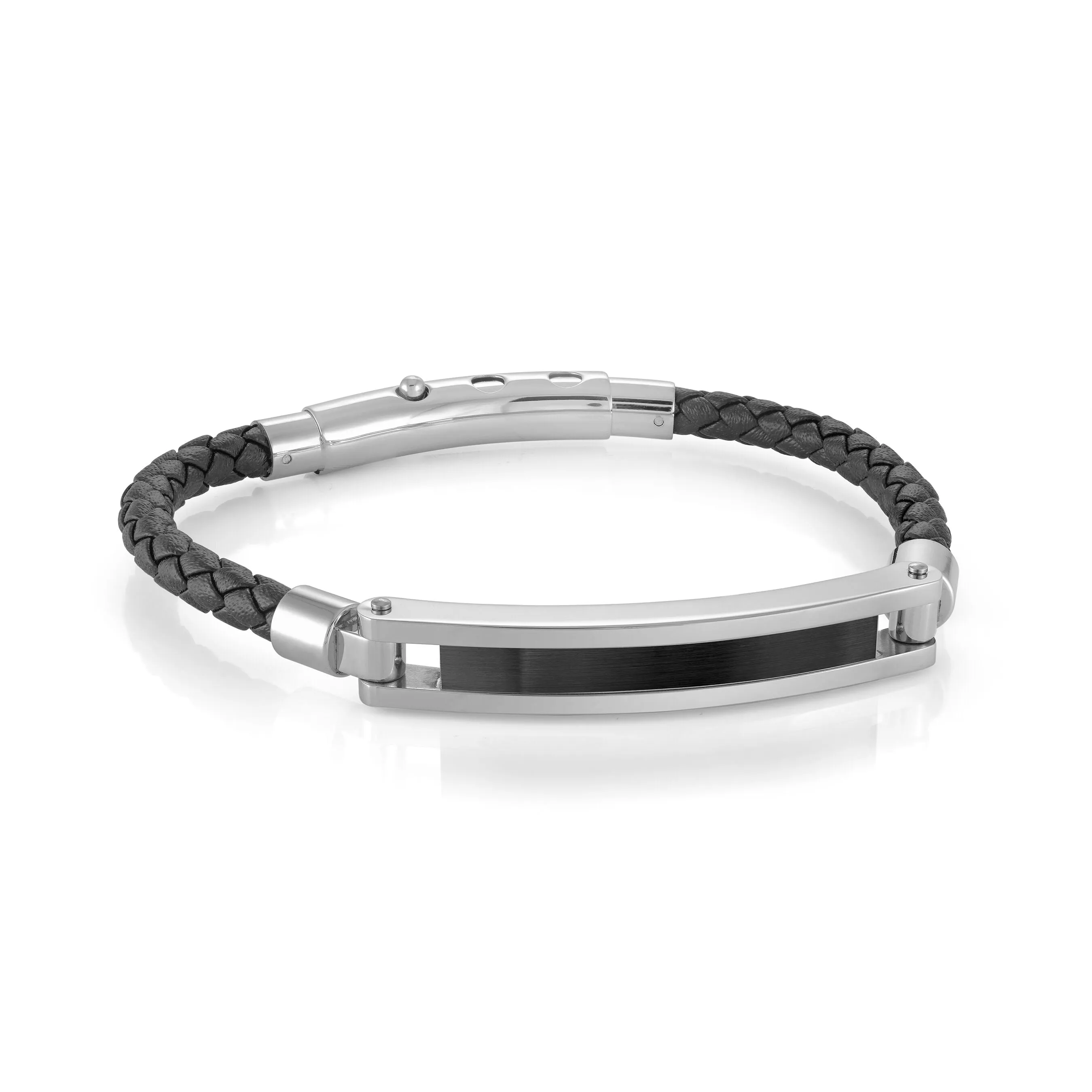 Engravable - Braided Leather with Black Centre ID Bracelet