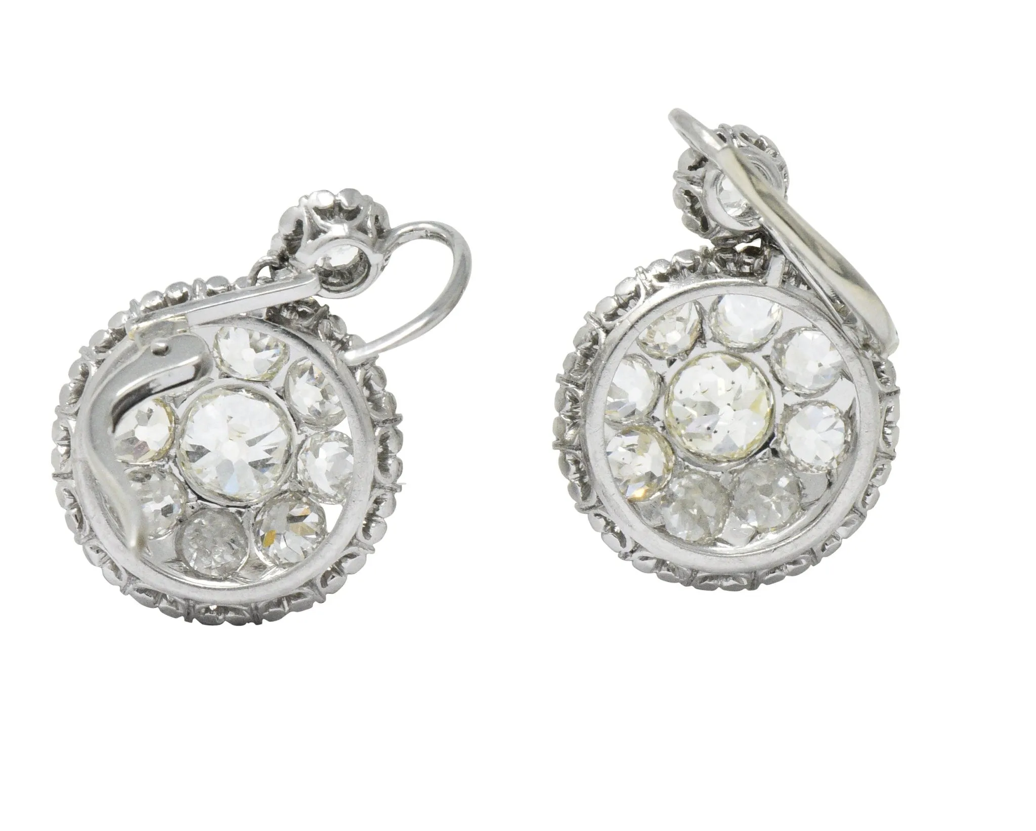 Exceptional Edwardian 4.09 CTW Diamond Platinum Drop Earrings