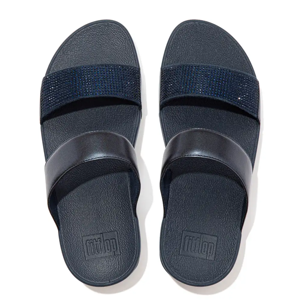 Fit Flop Lulu Crystal Embellished Slides Midnight Navy    