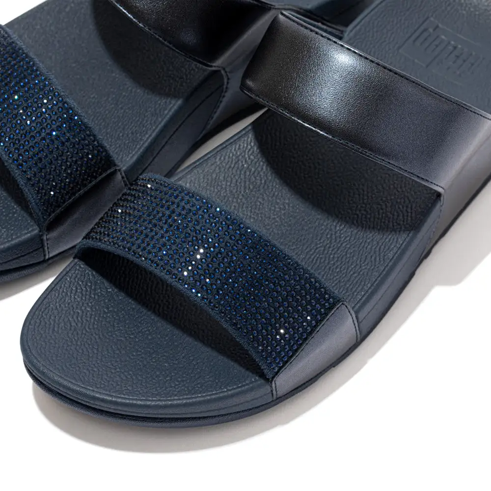 Fit Flop Lulu Crystal Embellished Slides Midnight Navy    