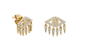 GOLD & DIAMOND EVIL EYE FRINGE STUD EARRINGS