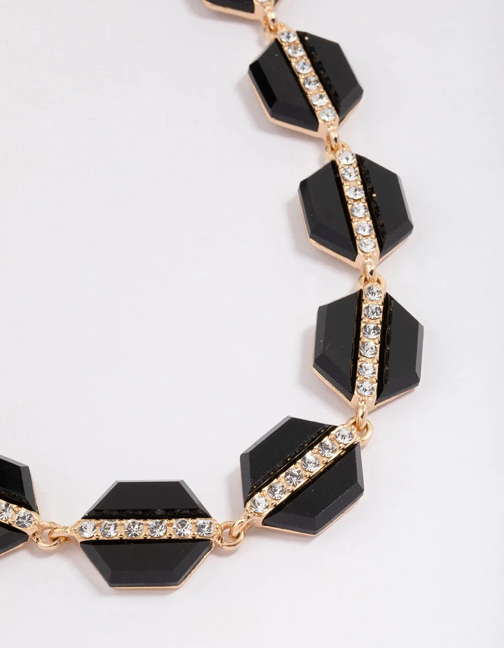 Gold Black Hexagon Diamante Necklace