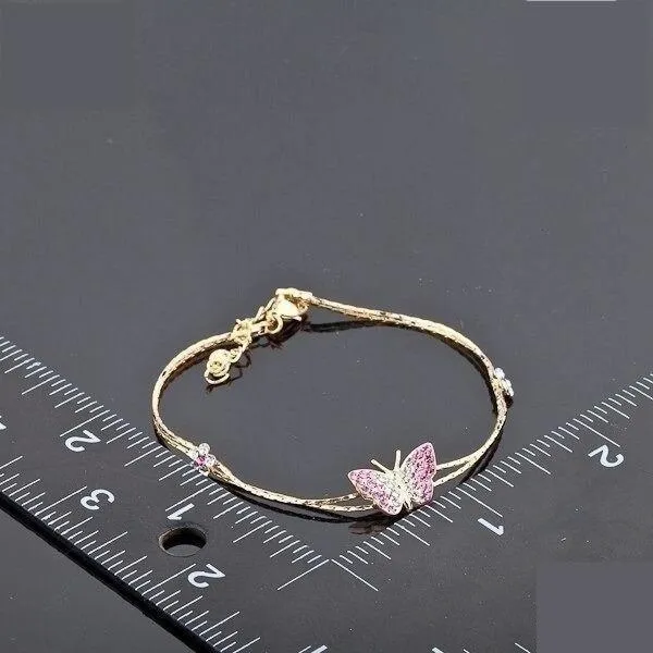 Gold Color Austrian Crystal Butterfly and Flower Charm Bracelet