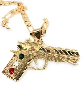 Gold Plated 45 Caliber Gun Pendant Necklace Pistola 45 Calibre Medalla 26 Figaro Chain 5mm